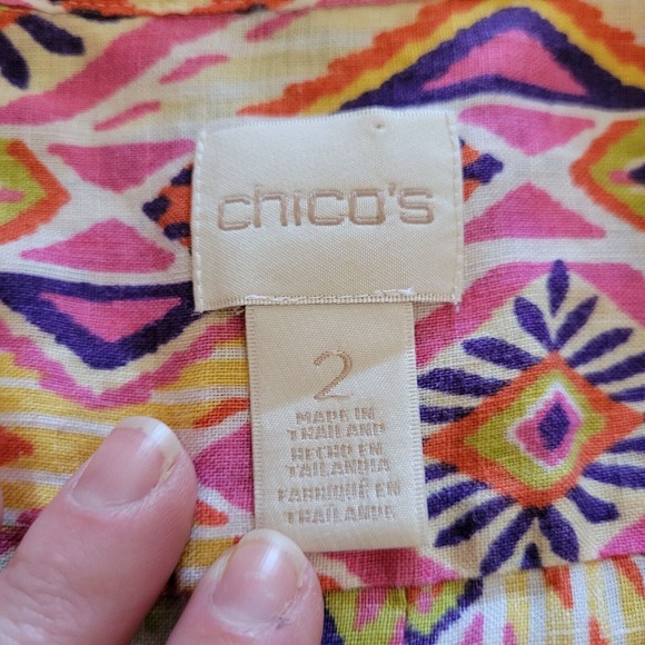Chicos Top Shirt Womens Large Pink Linen Southwest Button Front Casual Career - Picture 4 of 16